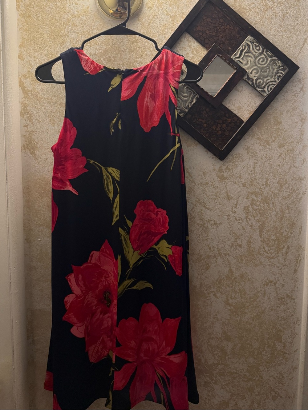 Anne Klein Black Midi Dress with Red Floral Print